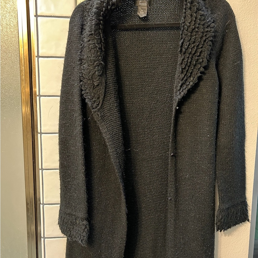 Frenchi Black Textured Women's Knit Duster